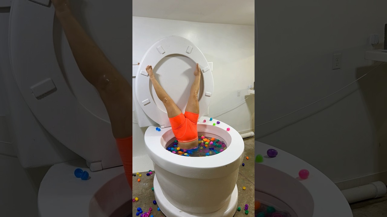 I Spent 24 Hours in the Worlds Largest Toilet Surprise Egg Pool Timelapse #shorts