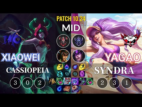DMO Xiaowei Cassiopeia vs JDG Yagao Syndra Mid - KR Patch 10.24
