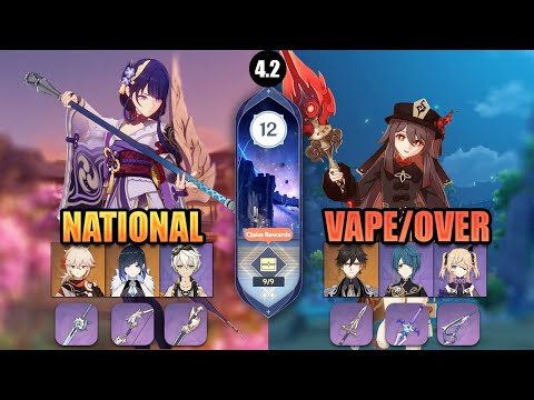 C0 Raiden Shogun x C1 Hu Tao | New! Spiral Abyss 4.2 | Genshin Impact | Floor 12 9 Stars