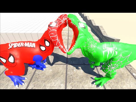 SPIDERMAN T-REX vs GREEN SPIDERMAN T-REX DEATH RUN - Animal Revolt Battle Simulator