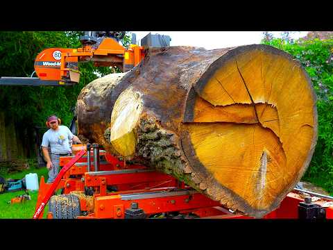Milling a 2-Ton Giant Oak on a Portable Sawmill | No Loader – Just 2 Men and a Winch