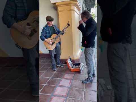 I’m busking when Jackson Browne ambles up to swap tunes and stories. #guitar #fingerstyle
