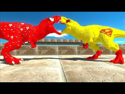 SPIDERMAN T-REX vs GHOST SPIDER SPINO vs SUPERMAN T-REX DEATH RUN - Animal Revolt Battle Simulator
