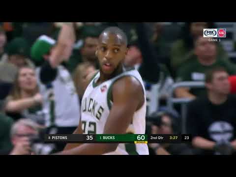 NBA, playoff 2019, Bucks vs. Pistons, Round 1, Game 1, Move 26, Khris Middleton, 3 pointer