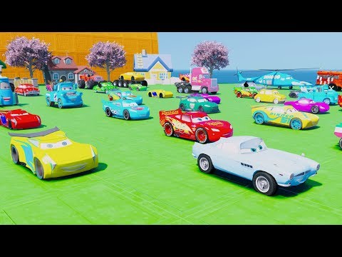 Disney Cars 3 Fabulous McQueen Stunt Jump Underwater Cruz Ramirez Jackson Storm Dinoco King Mater