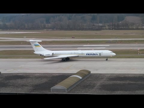Ukrainian Government Ilyushin-62 taxiing and take off at ZRH ( amazing sound )