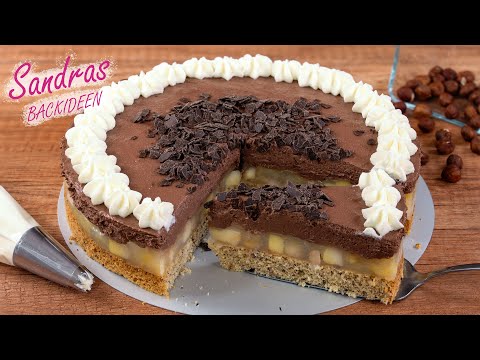 Apfeltorte mit Paradiescreme | Weihnachtstorte mit Nussboden und Nougatcreme