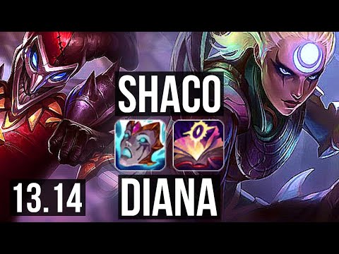 SHACO vs DIANA (JNG) | 11/0/9, 5.2M mastery, Quadra, 1900+ games, Legendary | KR Diamond | 13.14