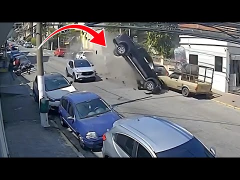 Pickup takes off after hitting a speed bump at full speed