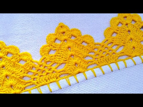 bico/barrado de crochê fácil para pano de prato #crochê #barradinho #panodeprato #crochet