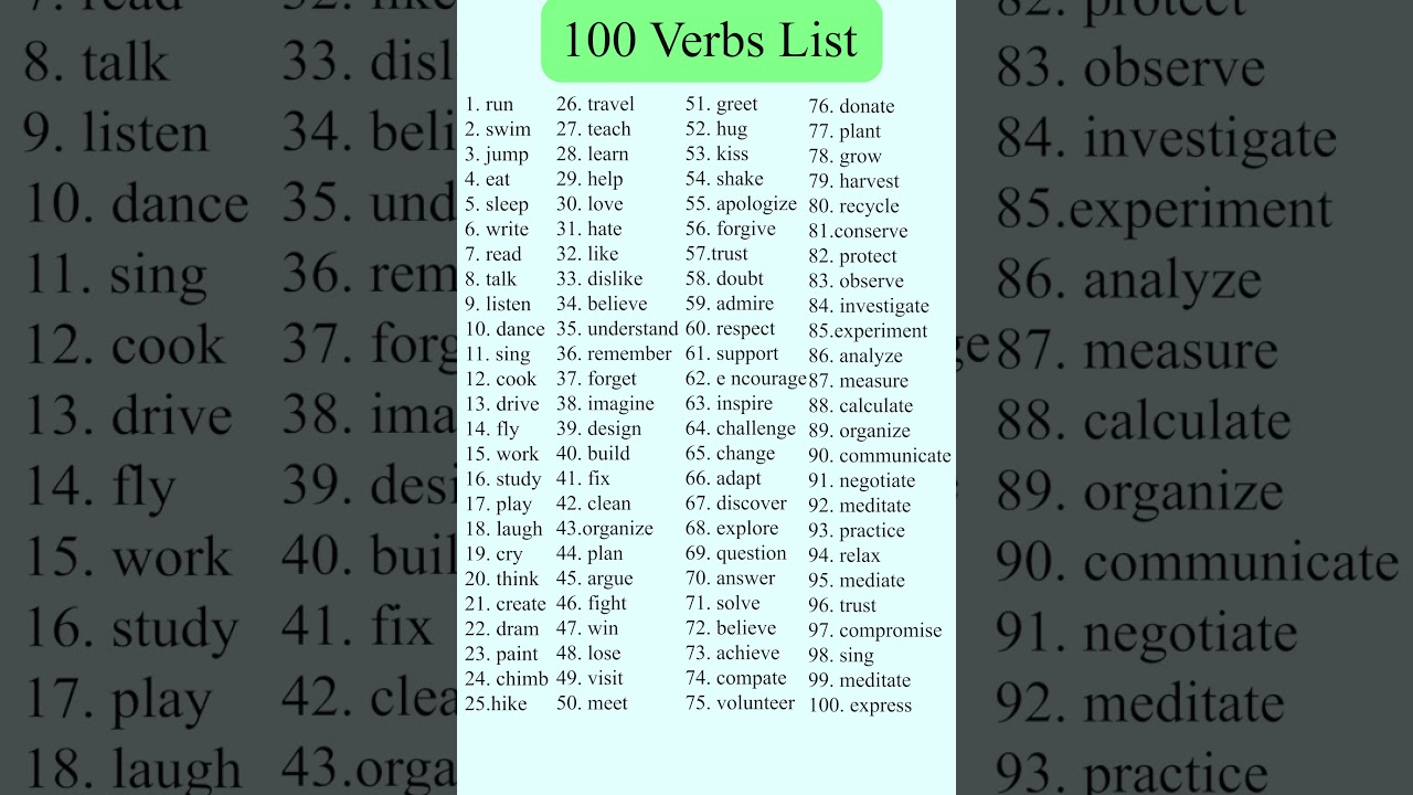 100 Verbs List #verbs #english  #verb