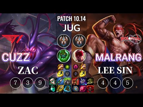 T1 Cuzz Zac vs KT Malrang Lee Sin Jungle - KR Patch 10.14