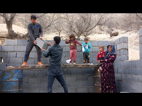 Helping Salman and Hamed in the construction of Khanum Dena's hut
