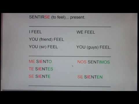 SENTIRSE (to Feel) present forms:  me siento, te sientes, se siente, nos sentimos, se sienten...