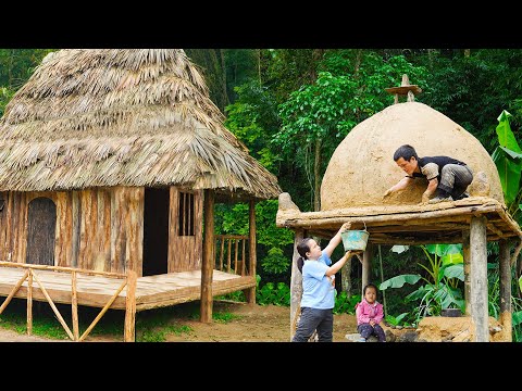 Dwarf family survival & building epic projects | Building a thatched wooden house and dream kitchen.