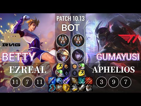 RNG Betty Ezreal vs T1 Gumayusi Aphelios Bot - KR Patch 10.13