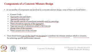 Concrete Technology NPTEL WEEK 5: Concrete Mixture Design (IS code and DOE method)