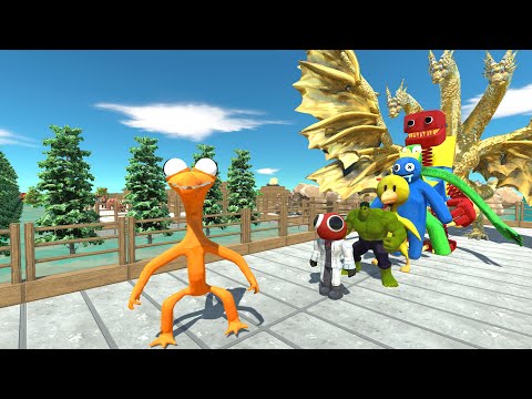 Rainbow Friends Orange vs Ghidorah PYRAMID DEATH RUN - Animal Revolt Battle Simulator