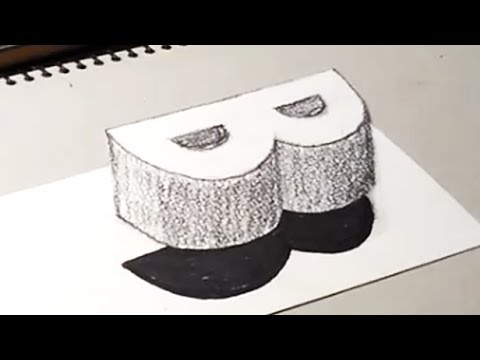 How To Drawing 3D Floating Letter "B" #1 - 3D Trick Art for Kids on Paper (Anamorphic Illusion)