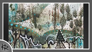 Texture WATERCOLOR background, ink doodle & acrylic markers - 272