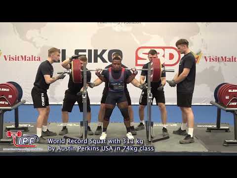 World Record Squat with 311 kg by Austin Perkins USA in 74kg class