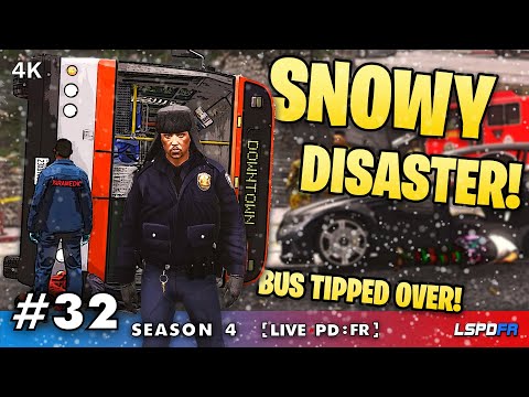 Snowy DISASTER With Bus ACCIDENT - GTA 5 Snow Mod | LIVEPDFR S4 #32  (GTA V LSPDFR Police Mod in 4K)