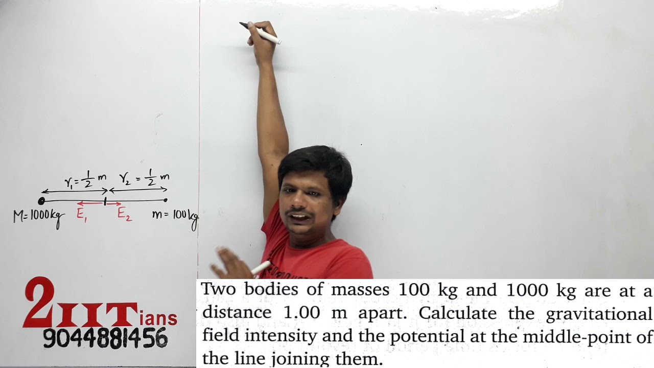 GRAVITATION Q13 Nootan Two bodies of masses 100kg and 1000kg are at a distance 1m apart