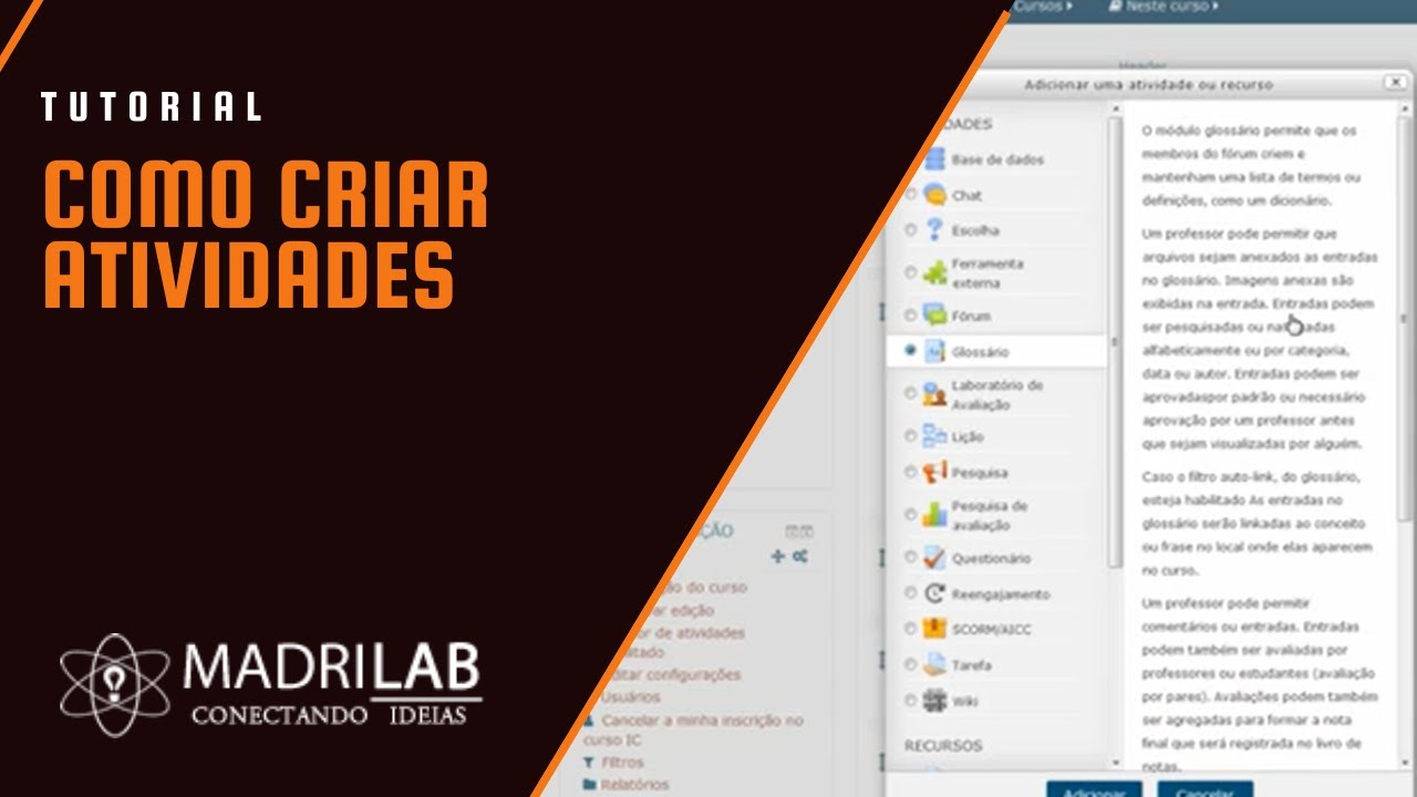 Como criar atividades na plataforma Moodle