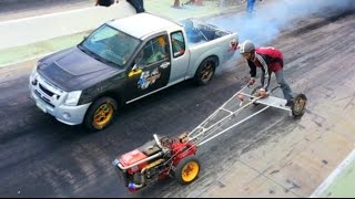 Kubota FARM TRACTOR owned MITSUBISHI PICKUP TRUCK in Drag Racing !!!