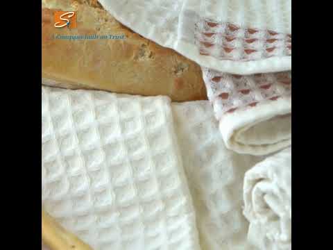 Check orange waffle weave cotton dish towels, for kitchen us...