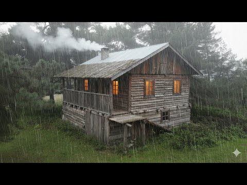 Camping in the Rain in a Warm Wooden House Raining All Day! - My Dog and I Got Caught in a Rainstorm