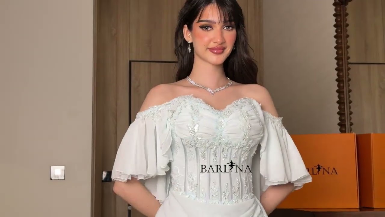 فستان سهرة أزرق ثلجي بتطريز دانتيل - XXL