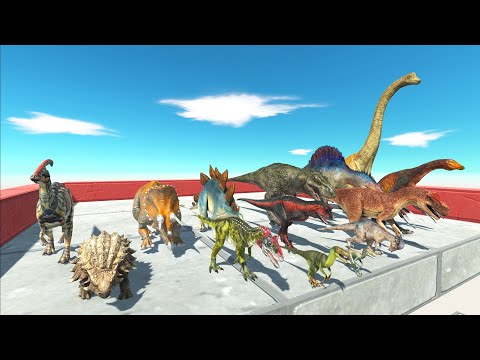 DINOSAURS JUMP STAIR SPEED RACE TO EAT A PIG - Animal Revolt Battle Simulator