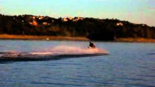 Barefoot skiing next to my Sea Doo XP (pass two)