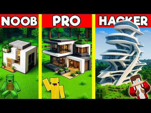 MODERN MANSION Build Battle In Minecraft - NOOB VS PRO CHALLENGE - Maizen Mizen Mazien Parody