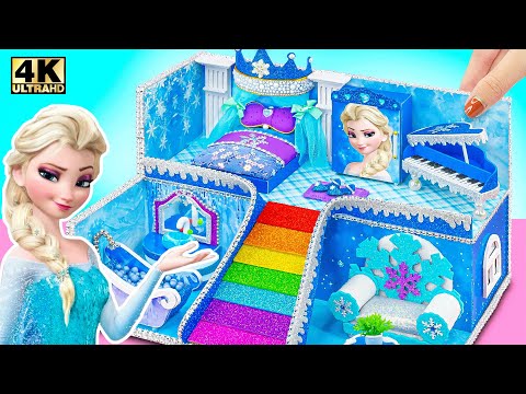 Build Disney Frozen Miniature Dollhouse with Elsa Bedroom from Cardboard ❄️ DIY Miniature House