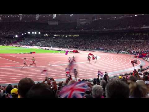Mo Farah's incredible last lap to win gold in 10000m London 2012, seen from in the Olympic stadium.