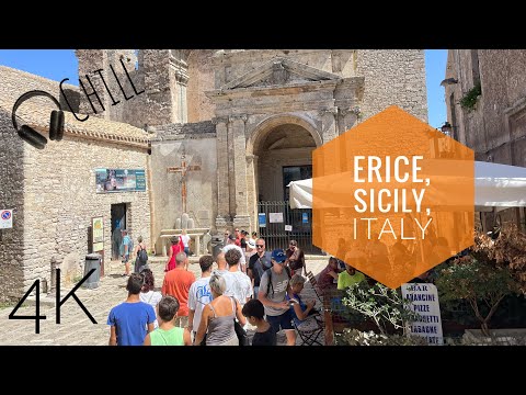 Erice, Sicily, Italy 🇮🇹 4K Virtual tour/run. Chill music.Stunning hilltop walled fort ancient town
