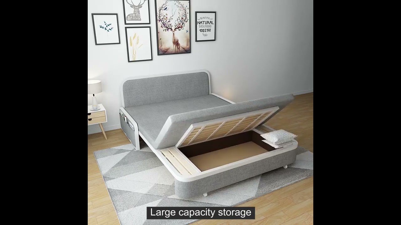 Modern Light Gray Cotton Linen Upholstered Convertible Sofa Bed with Storage