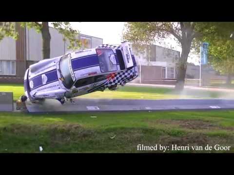 Head on crash into barrier sends Porsche 964 RSR flying into canal!
