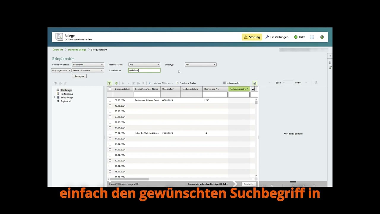 Belege suchen in DATEV Unternehmen Online