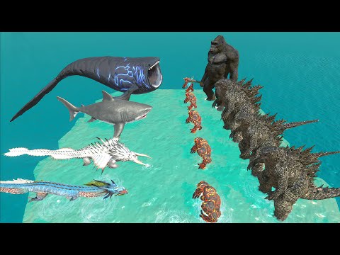 Aquatics Battle - Megalodon VS The Bloop VS King Kong x Godzilla - Animal Revolt Battle Simulator