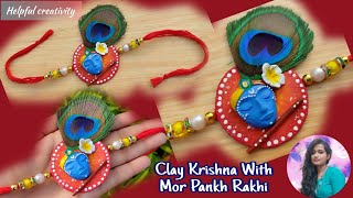 Clay Rakhi Making/Krishna With Peacock Feather Rakhi Making/New Rakhi Design 2023/Easy Rakhi