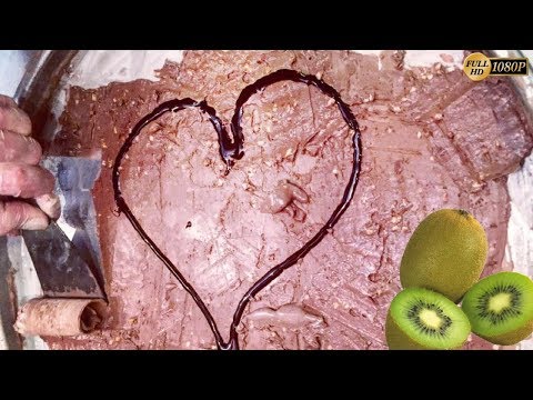 Ice Cream Rolls DIY RECIPE - Kiwi and Strawberry Fruits - How to make Ice Cream Rolls at home