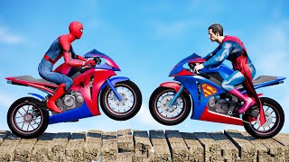 سبايدر مان اصعب دراجة نارية فوق اسماك القرش - Superheroes Ride on Motorcycle Stunt Funny Moments