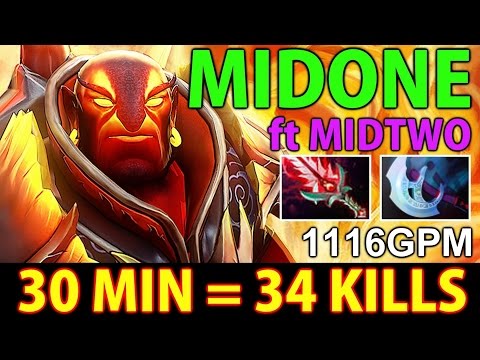 MidOne Ember Spirit- Dota 2: 30 Min= 34 Kills @ ft Midtwo [Bloodthorn & Manta]