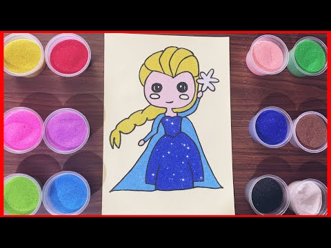 💕Vẽ Và Tô Màu Tranh Cát Công Chúa 👸 Băng ❄️ Giá Elsa-Draw And Colored Sand Painting Princess Elsa