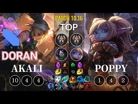 DRX Doran Akali vs Poppy Top - KR Patch 10.16