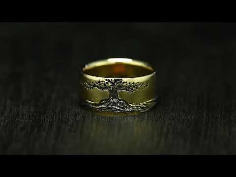 Tree of life: roots — wedding ring made of  yellow gold plated with black rhodium 
