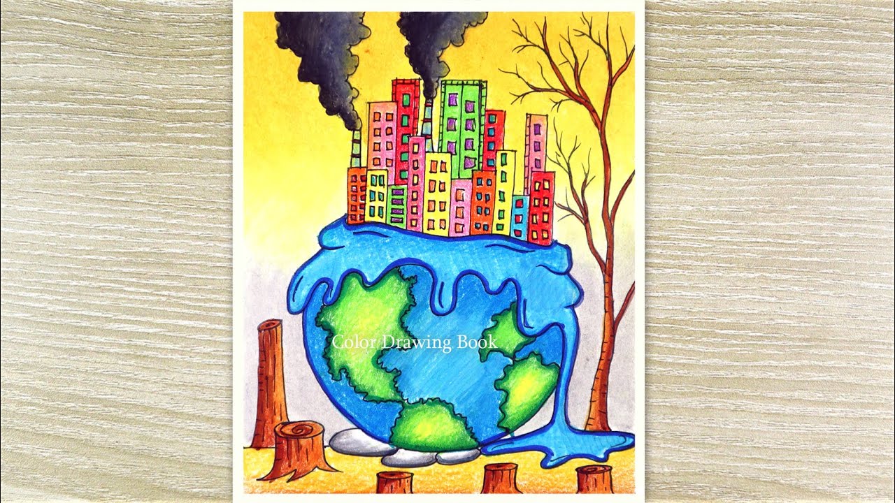 How to draw Stop Pollution Save Earth, Environment day poster drawing